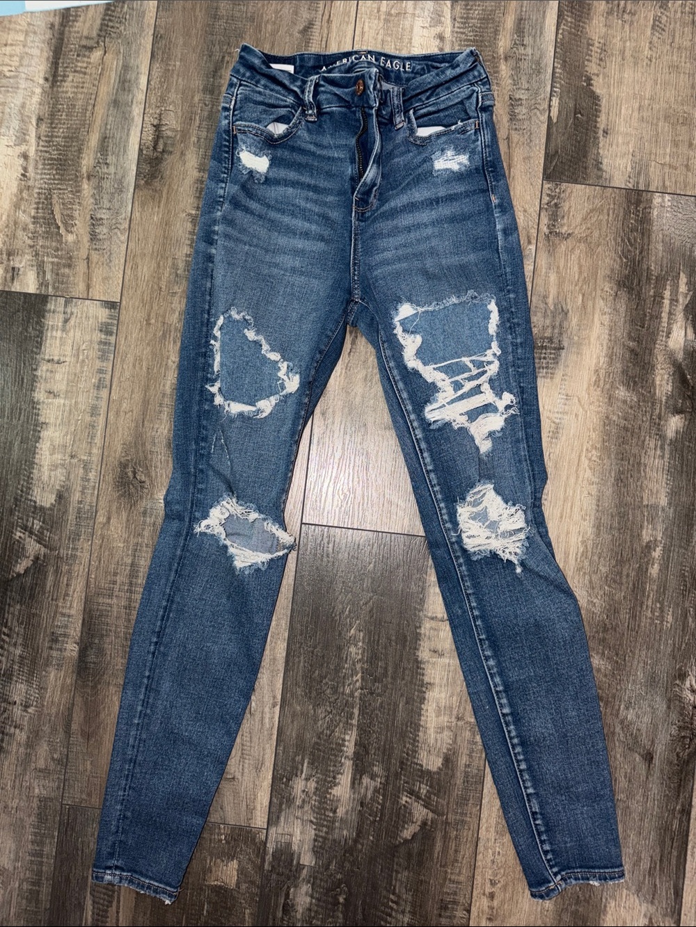 American Eagle Outfitters Distressed Skinny Jeans - Dark Blue Wash
